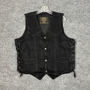 Milwaukee Performance Mens Denim Snap Front Vest Size XL Black Biker Grunge